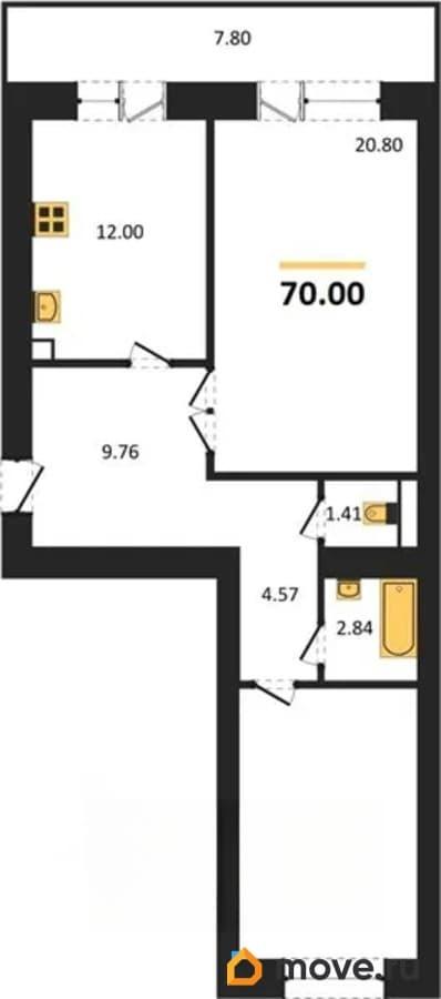 2-комн. апартаменты, 70 м&sup2;