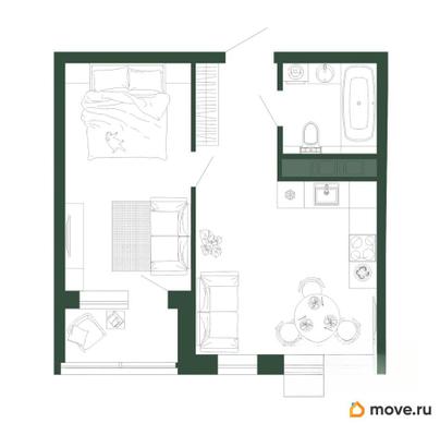 1-комн. квартира, 40.6 м&sup2;