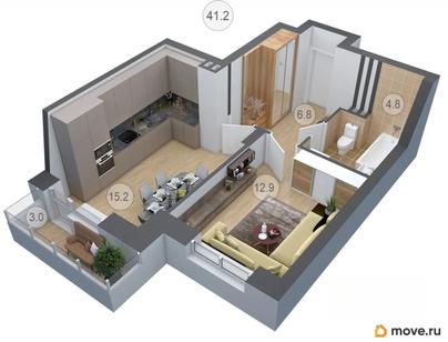 2-комн. квартира, 41.3 м&sup2;
