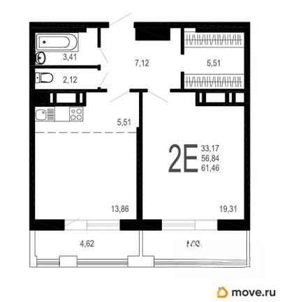 2-комн. квартира, 61.46 м&sup2;