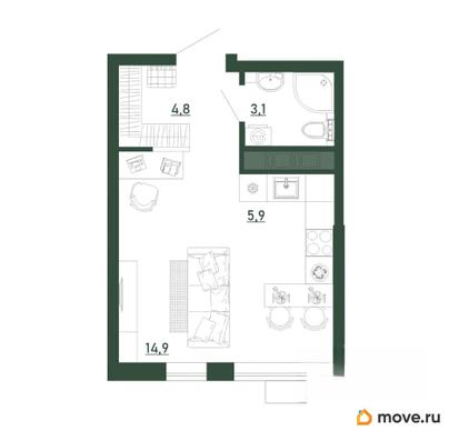 студия, 28.7 м&sup2;
