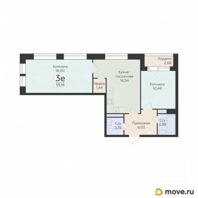 3-комн. квартира, 59.18 м&sup2;