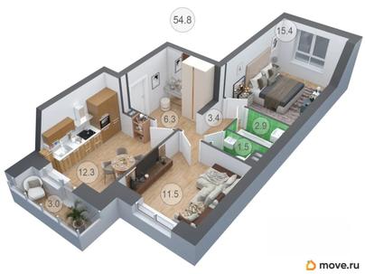 2-комн. квартира, 55 м&sup2;