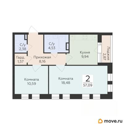 2-комн. квартира, 57.09 м&sup2;