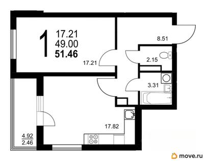 1-комн. квартира, 51.46 м&sup2;