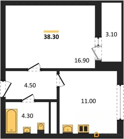 1-комн. квартира, 38.3 м&sup2;