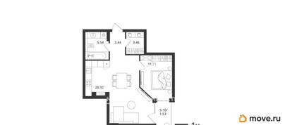 1-комн. квартира, 58.17 м&sup2;
