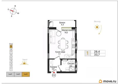 студия, 33.7 м&sup2;