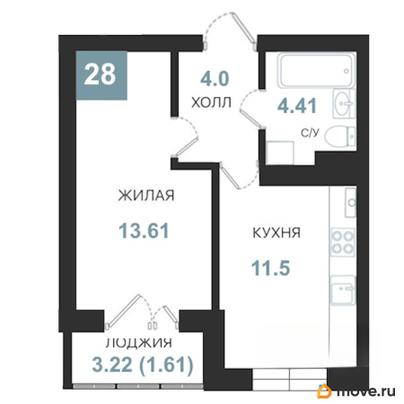 1-комн. квартира, 35.13 м&sup2;