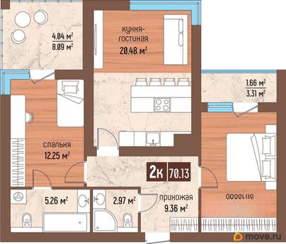 2-комн. апартаменты, 70.13 м&sup2;