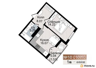 1-комн. квартира, 45.16 м&sup2;