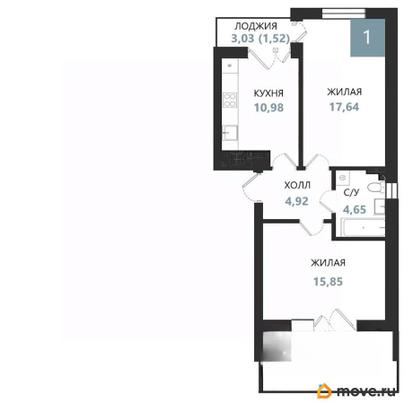 2-комн. квартира, 61.38 м&sup2;