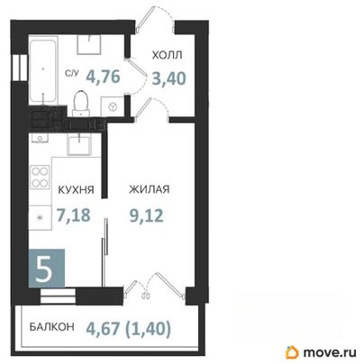 1-комн. квартира, 25.86 м&sup2;