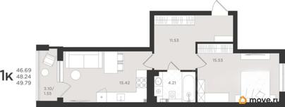 1-комн. квартира, 48.28 м&sup2;