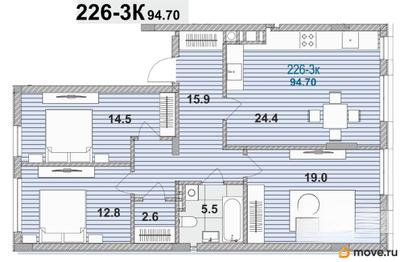 3-комн. квартира, 94.7 м&sup2;