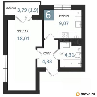 1-комн. квартира, 37.62 м&sup2;