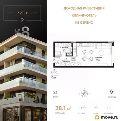 1-комн. апартаменты, 38.1 м&sup2;