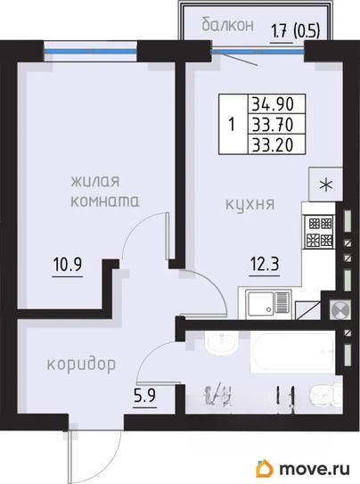 1-комн. квартира, 34.9 м&sup2;
