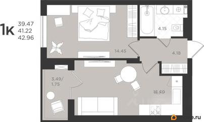1-комн. квартира, 41.25 м&sup2;