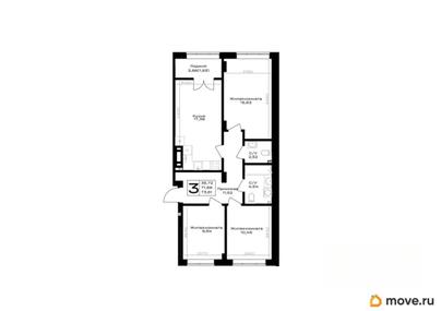 3-комн. квартира, 73.61 м&sup2;