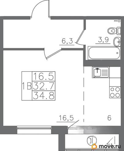 1-комн. квартира, 34.7 м&sup2;