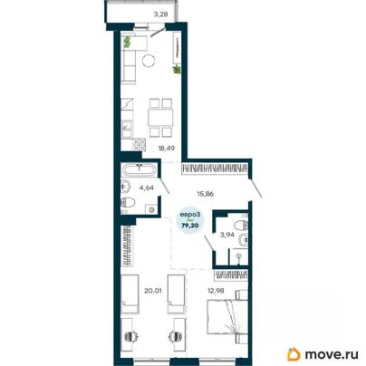 2-комн. квартира, 79.2 м&sup2;