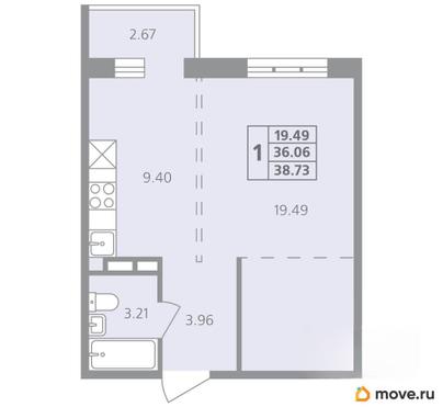 1-комн. квартира, 38.73 м&sup2;