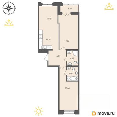 2-комн. квартира, 74.2 м&sup2;
