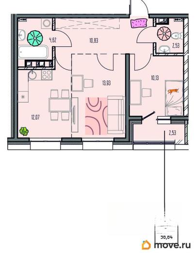 2-комн. квартира, 56.64 м&sup2;