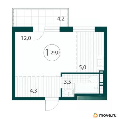 1-комн. квартира, 29 м&sup2;