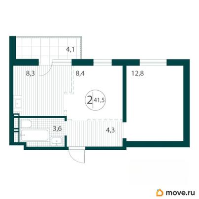 2-комн. квартира, 41.5 м&sup2;