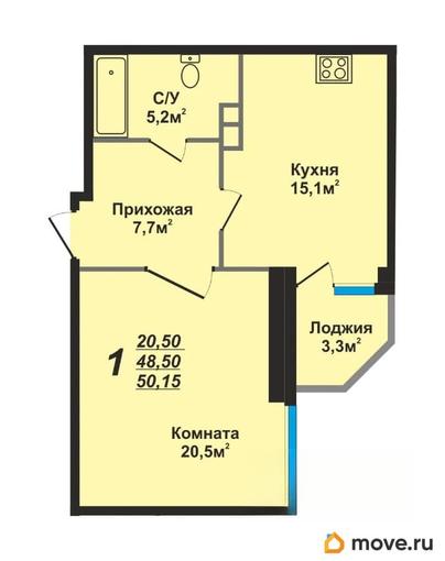 1-комн. квартира, 50.15 м&sup2;