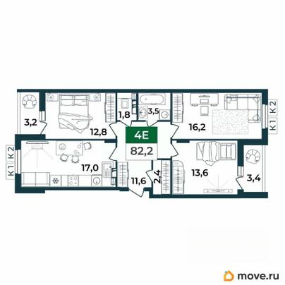 4-комн. квартира, 82.2 м&sup2;