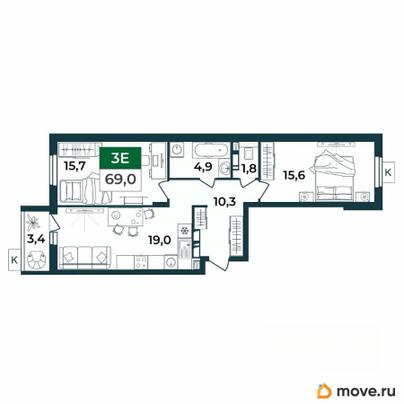 3-комн. квартира, 69 м&sup2;