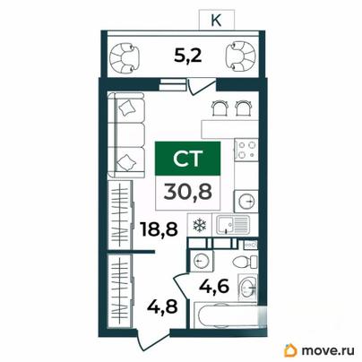 студия, 30.8 м&sup2;