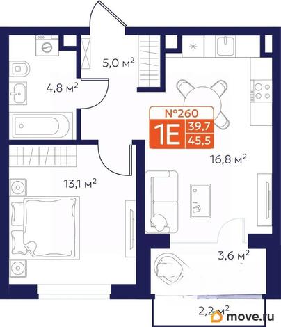 1-комн. квартира, 42.16 м&sup2;