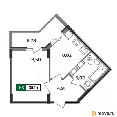 1-комн. квартира, 35.14 м&sup2;