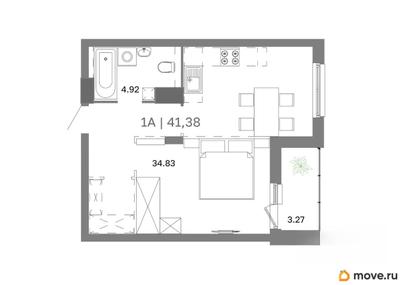 1-комн. квартира, 41.38 м&sup2;
