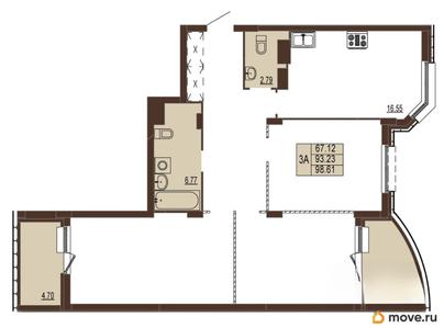 3-комн. квартира, 98.6 м&sup2;