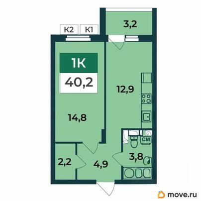 1-комн. квартира, 40.2 м&sup2;