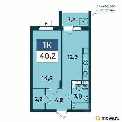 1-комн. квартира, 40.2 м&sup2;
