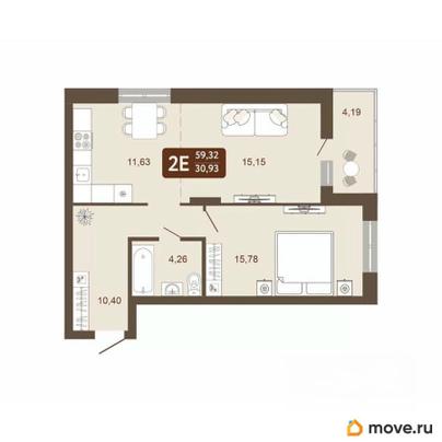 2-комн. квартира, 59.32 м&sup2;