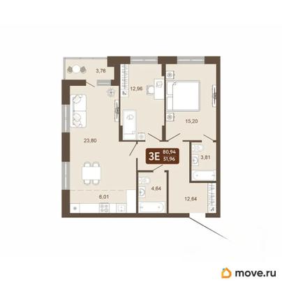 3-комн. квартира, 80.94 м&sup2;