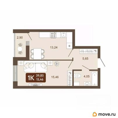 1-комн. квартира, 39.85 м&sup2;