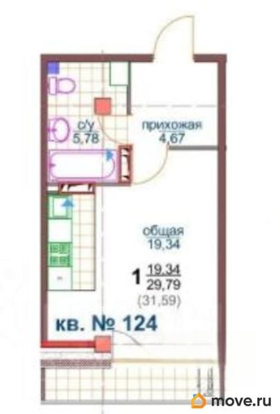 1-комн. квартира, 29.79 м&sup2;