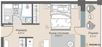 1-комн. апартаменты, 38.8 м&sup2;