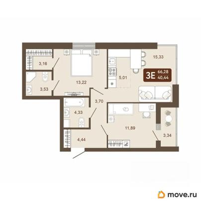 3-комн. квартира, 66.28 м&sup2;