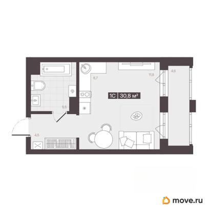1-комн. квартира, 30.8 м&sup2;