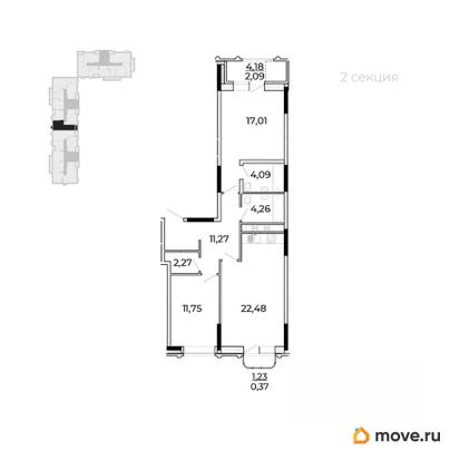 2-комн. квартира, 67.05 м&sup2;