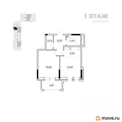1-комн. квартира, 53.88 м&sup2;